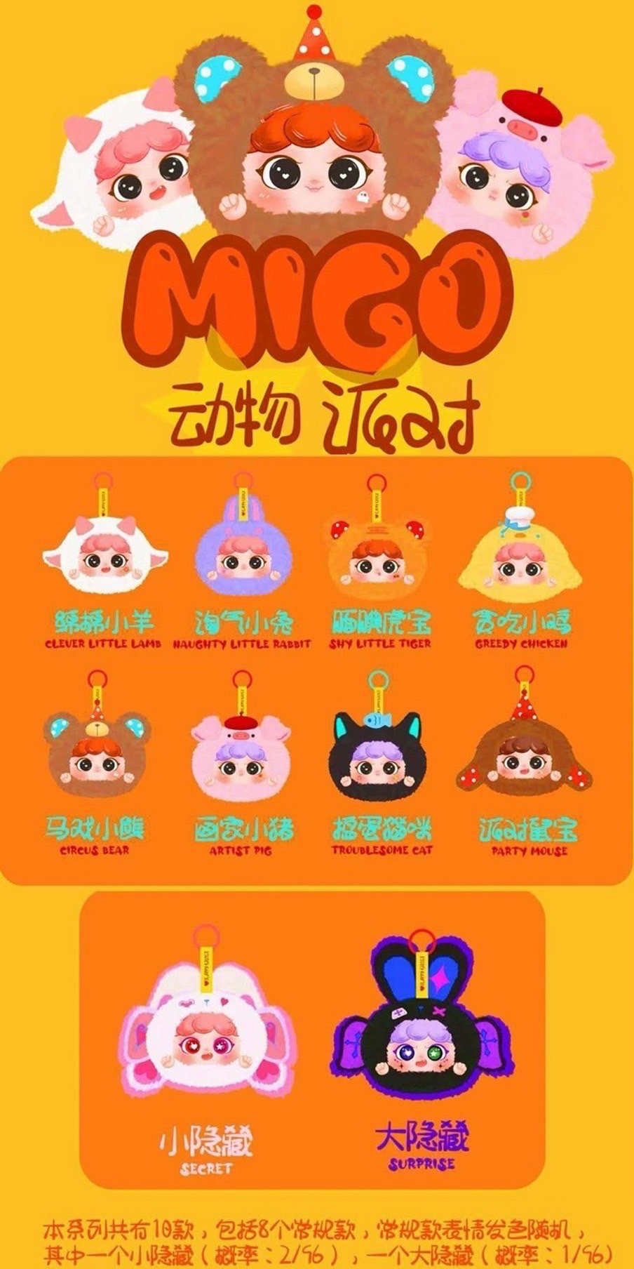 กล่องสุ่มMIGO กล่องสุ่มพวงกุญแจ ตุ๊กตาพวงกุญแจลุ้นตากลิ้ง ลุ้นซีเคร็ท รุ่นซิป รุ่น Animal Party Zip