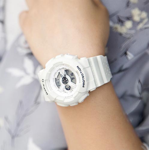 CASIO MID YEAR SALE BABY-G นาฬิกาข้อมือ นาฬิกากันน้ำ นาฬิกาของแท้ ประกันศูนย์ CMG 1 ปี รุ่น BA-110PP-7A นาฬิกาสีขาว