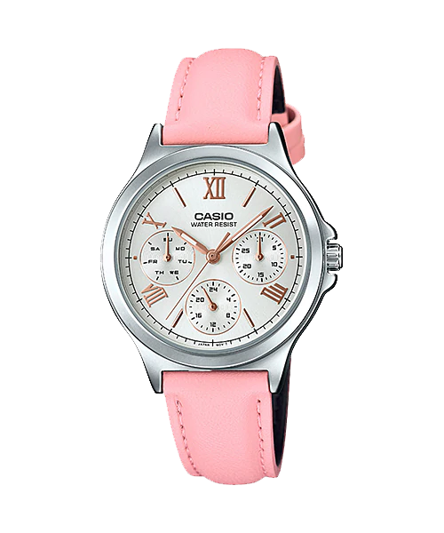 CASIO นาฬิกาคาสิโอ นาฬิกาข้อมือ นาฬิกากันน้ำ นาฬิกาของแท้ ประกันศูนย์ CMG 1 ปี รุ่น LTP-V300L-4A2 นาฬิกาสีชมพู