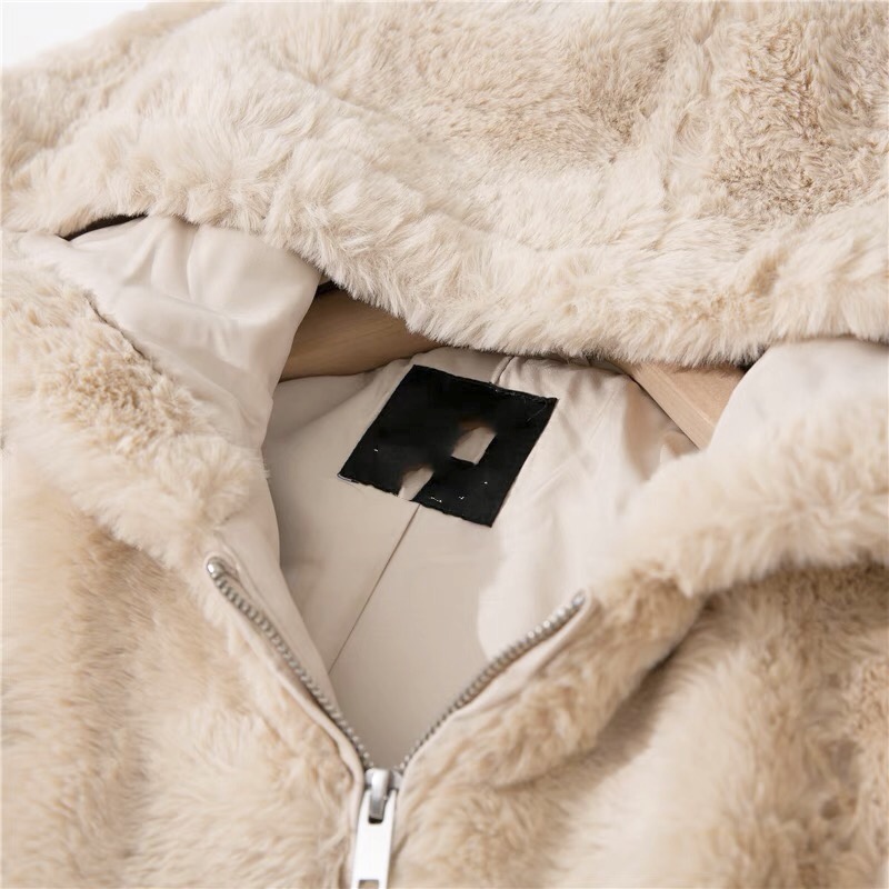 pepco เสื้อเฟอร์กันหนาว หมวกฮู้ด เสื้อขน FLUFFY Coat แบรนด์ PEPCO ดำ / เบจ