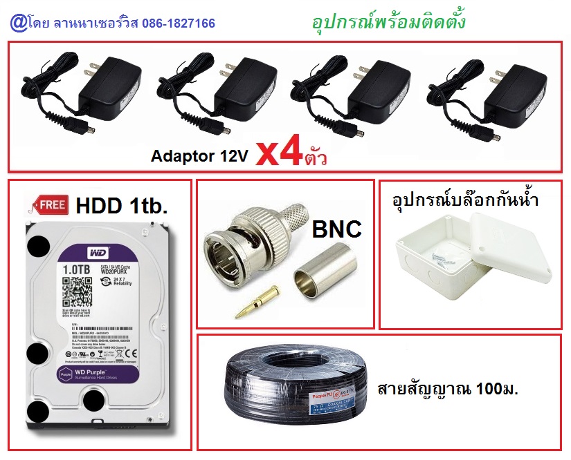Set.1.3ล้านพิกเซล HD TVI PeopleFU (ชุด4กล้อง+พร้อมติดตั้ง)