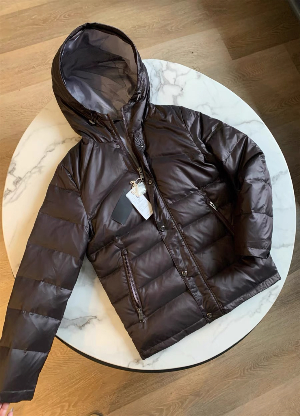 Stradivarius เสื้อขนเป็ด ฮู้ดชนเป็ด ผู้ชาย DOWN JACKET PADDED PUFFER สีน้ำตาลเมล็ดกาแฟ แบรนด์ GATHER JEWELS. Down80% น้ำตาล