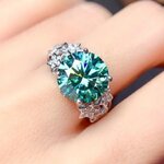 แหวนเพชร แบบปรับไซต์ได้ เพชรสีฟ้าน้ำทะเล แหวนเงินแท้ ใส่ออกงาน แบบสวย ๆ ฝังเพชร 1 เม็ด 127909