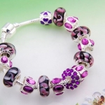 สร้อยข้อมือ Diy สร้อยข้อมือ Charm สไตล์ Pandora ร้อย Glass Beads โทนสีม่วง คาราเมล สลับ คริสตัล สีม่วง สร้อยสีเงิน ใช้กับ ชุดเดรส สวย ๆ 880840