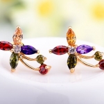 ต่างหู ตุ้มหู เพชร พลอย อัญมณี หลากสี ทอง 18 K ประดับ คริสตัล รูป ดอกไม้ สี่แฉก ทัมทิม มรกต โกเมน อเมทิสต์ สวยหรู ดีไซน์ ต่างประเทศ 9062631