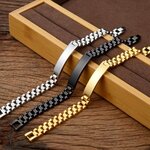 สร้อยข้อมือผู้ชาย สแตนเลสแท้ บริการเลเซอร์ชื่อ ฟรี สร้อยข้อมือ ทรงแบน สีเงิน ทอง ดำ แบบเท่ ๆ 592179