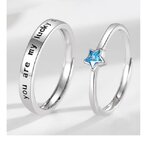 แหวนคู่รัก เงินแท้ 999 แบบปรับไซต์ได้ แหวนนำโชค ดวงดาว สีฟ้า ของขวัญแทนใจ ใส่เป็นคู่ 141788