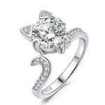 แหวนเงินแท้ 925 แหวนผู้หญิง ดีไซน์ เป็น รูปแมว ล้อมนิ้ว ฝังเพชร CZ AAA แหวนปรับไซต์ได้น่ารัก ๆ 768815