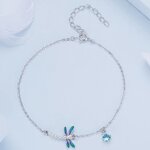 สร้อยข้อมือผู้หญิง ตกแต่งด้วย จี้ แมงปอ สีฟ้า สุดน่ารัก สร้อยข้อมือเงินแท้ 925 ของขวัญวันเกิดให้แฟน 102018