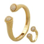 กำไลข้อมือ กำไลทอง กำไลเงิน ตรงหัว ฝังเพชร CZ AAA สุดหรู ชุด สร้อยกำไลข้อมือ พร้อมแหวน แบบ hi end 409857