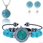 นาฬิกาข้อมือ ผู้หญิง ร้อยคริสตัล ชัมบาลา สีฟ้า เพทาย เข้าชุดกับ สร้อยคอ และ ต่างหู นาฬิกาฝังเพชร ร้อย Shamballa เรียงแถว สุดหรู 971450_2