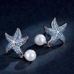 ต่างหู ตุ้มหู เพชร ปลาดาว คริสตรัลแท้ สีฟ้า สดใส พร้อม ไข่มุก ห้อย สุดแสน น่ารัก ต่างหู ปลาดาว 444954