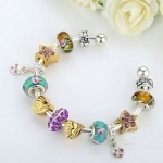 สร้อยข้อมือ Diy สไตล์ Pandora กำไลข้อมือ แต่ง สีเงิน แต่งชาร์ม หัวใจ สีทอง ดาว ติด คริสตัล ออสเตเรีย แสนสวย Glass Bead สีฟ้าคราม 415773_1