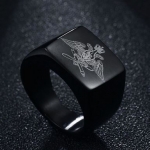 แหวนผู้ชาย แหวนสีดำ Black Metal แหวน เท่ ๆ Stainless Steel 316L หน้าเหลี่ยม Laser นกอินทรี เท่ ๆ แหวน สำหรับ นักบิด นักขับมอเตอร์ไซค์ 936173_2