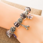 สร้อยข้อมือ Diy สร้อยข้อมือ สไตล์ แพนโดร่า ห้อยจี้ดอกไม้ และ หอไอเฟล ธีม ฝรั่งเศษ สีฟ้า แดง ดำ สวยเก๋ มีเสน่ห์ 988229