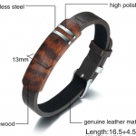 สร้อยข้อมือชาย สายหนังแท้ ผสมผสาน กับ สแตนเลส และ ไม้ ได้อย่างลงตัว สร้อยข้อมือแฟชั่นดีไซน์ 476608