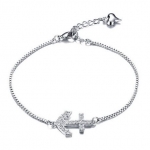 สร้อยข้อมือ ออกงาน สร้อยข้อมือเงิน Platinum ดีไซน์ รูป สมอเรือ ฝังเพชร CZ AAA สวย เป็นประกาย สร้อยข้อมือให้แฟน ใส่ออกงาน 665654