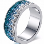 แหวนเงิน ฝังคริสตัลแท้ แบบ ทูโทน แหวน stainless แท้ ไม่ลอกไม่ดำ ตกแต่ง คริสตัล 2 สี สวยเก๋ สีแดง ฟ้า ดำ แหวนเงินผู้หญิง 824933