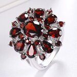 แหวนเงินแท้ 925 ฝังเพชร ลายดอกไม้ สีแดง สวยหรู แหวนผู้หญิง ใส่ออกงาน ฝังเพชร สีแดงทับทิม 977146