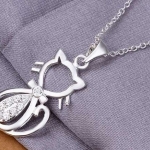 สร้อยคอ เงินแท้ 925 รูปแมว เหมียว ประดับเพชรตรงกลาง ดีไซน์เก๋ ราคาถูกสุด ๆ no 480638