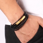 สร้อยข้อมือชาย สาย หนังแท้ ใส่เส้นเดียว เหมือน ใส่หลายเส้น สร้อยข้อมือหนังแท้ วัยรุ่น ยอดนิยม 393229