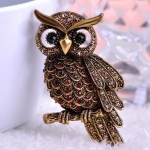 เข็มกลัดติดเสื้อ ติดปกเสื้อ เข็มกลัดติดหน้าอก รูปนกฮูก ติดคริสตัล แท้ สุดหรู สีเงิน สีเทา สีน้ำตาล แอนทีค เข็มกลัด ออกงาน 86568