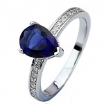 แหวนเงิน แหวนผู้หญิง แหวนหมั้น แหวนแต่งงาน ใส่พลอย เม็ดใหญ่ ตรงกลาง รูปหยดน้ำ สีน้ำเงิน Sapphire Blue ของขวัญสุดหรู 100009