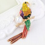 เข็มกลัดติดเสื้อ ติดปกเสื้อ ตกแต่ง เสื้อผ้า เข็มกลัด รูปนกแก้ว ติดเพชร rhinestone สีเหลือง เป็นตัวนก ดีไซน์ งานละเอียด สวยหรู 910745
