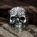 แหวน Stainless Steel แท้ ดีไซน์ รูป หัวกะโหลก เท่ ๆ งานพรีเมี่ยม ละเอียด แหวนผู้ชาย แนว ร็อค พั้งค์ Retro วงใหญ่ ร็อคเกอร์ 437337
