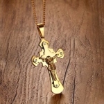 สร้อยคอ สร้อยทอง พร้อม จี้ ไม้กางเขน พระเยซู ตรึงไม้กางเขน สร้อยคอ คริสตจักร สีทอง ตกแต่ง ด้วยเพชร CZ สุดหรู 441031
