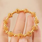 สร้อยข้อมือ ทองชุบ 18 K ลายไทยโบราณ ลูกปัดทรงกลม แกะลาย ดอกไม้ แบบไทย สร้อยข้อมือทอง 570962