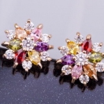 ต่างหู ตุ้มหู แบบ แป้น ตุ้มหู คริสตรัลแท้ ฝังเพชร CZ AAA ลายดอกไม้ สุดหรู ต่างหู สวย ๆ ใส่ออกงาน ทำงาน 895980