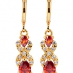 ต่างหู ตุ้มหูเพชร ตุ้มหู ระย้า ลาย หยดน้ำ ฝังคริสตรัลแท้ สีแดงทับทิม ม่วง เขียว มรกต ต่างหู ทรงยาว ใส่ออกงาน 190516