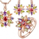 เครื่องประดับเข้าชุด สร้อยคอ พร้อม ต่างหู แหวน อัญมณีหลากสี จาก คริสตรัลแท้ สวารอฟสกี้ ชุดสร้อยคอ ออกงาน ไฮโซ 843455_1