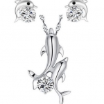 เครื่องประดับเข้าชุด สร้อยคอ พร้อม ต่างหู Set เครื่องประดับ ชุดปลาโลมา สีเงิน แต่งด้วย เพชร CZ AAA สุดหรู เหมาะกับเป็น ของขวัญวันครบรอบ 69491