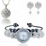 นาฬิกาข้อมือผู้หญิง ร้อยคริสตัล ชัมบาลา สีเงิน เครื่องประดับ เข้าชุดกับ สร้อยคอ และ ต่างหู นาฬิกาฝังเพชร สลับ Shamballa ของขวัญ ให้แฟน 971450_8