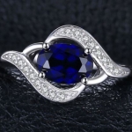 แหวนเงินแท้ ฝังเพชรพลอย คริสตรัล อัญมณี สีน้ำเงิน ดีไซน์ คล้ายรูป ดวงตา สีน้ำเงิน แหวนใส่ออกงาน สวยหรู 690778