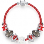 สร้อยข้อมือ Diy สไตล์ Pandora สร้อยข้อมือ สายหนังแท้ สีแดง ร้อย จี้ช้าง สีแดง Glass Bead เคลือบมุก ของขวัญให้แฟน สุดพิเศษ 303500