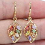 ต่างหู ตุ้มหู แต่ง คริสตรัลแท้ ต่างหูทอง ลายใบไม้ สวยหรู ใส่ได้ทุกโอกาส ฝังเพชร คริสตรัลแท้ หลากสี 823176