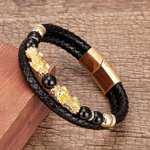 สร้อยข้อมือ สายหนังแท้ เส้นคู่ ตัวติด ระบบแม่เหล็ก ตกแต่งด้วย จี้ ปี่เซียะ เรียกทรัพย์ ผสมผสาน กับหินธรรมชาติ 570550