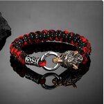 สร้อยข้อมือ ชาย สายเชือกถัก แบบหนา ตกแต่ง ด้วย จี้ หัวหมาป่า สแตนเลสแท้ แบบเท่ ๆ 644793