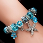 สร้อยข้อมือ Diy สร้อยข้อมือ สไตล์ แพนโดร่า สร้อยข้อมือแฟชั่น ธีม ทะเล สีฟ้าสดใส ร้อยจี้ ดอกไม้ ปลาดาว ของขวัญให้แฟน สุดหรู 957481