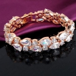 สร้อยข้อมือทอง ฝังเพชร หยดน้ำ เม็ดใหญ่ เรียง 2 แถว เพชร CZ AAA คริสตัลแท้ ออสเตเรีย สร้อยข้อมือ ใส่ออกงาน สวยหรู เพิ่มราศี ให้ผู้สวมใส่ 881333