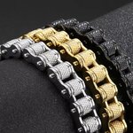 สร้อยข้อมือ ผู้ชาย สแตนเลสแท้ สไตล์ ร็อค พังค์ ลายโซ่ แกะลายด้านใน สีทอง เงิน ดำ 843438