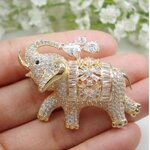 เข็มกลัดช้างทอง ช้างไทย สีทอง เข็มกลัดติดเสื้อ เข็มกลัดเพชร CZ AAA แบบหรูหรา ติดเสื้อ ออกงาน แบบไทย ๆ 490257