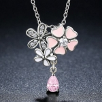 สร้อยคอผู้หญิง สร้อยคอ เงินแท้ 925 สร้อยคอ ห้อยจี้ ดอกไม้ ผสมผสาน กับ คริสตรัล หยดน้ำ สีชมพู หวาน ๆ สร้อยคอ วัยรุ่น ใส ๆ ใส่ออกงาน 599950