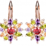 ต่างหู ตุ้มหู เพชร CZ เม็ดใหญ่ ลายดอก ไม้ ผสมผสาน อัญมณี คริสตัลแท้ ออสเตเรีย ทับทิม โกเมน อเมทิสต์ มรกต ของขวัญให้แฟน สวยหรู 52010_2