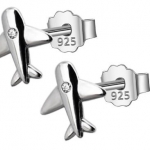 ต่างหู ตุ้มหูเพชร ตุ้มหู แบบหมุด ลายเครื่องบิน ต่างหูเงินแท้ 925 รูป เครื่องบิน น่ารัก ฝังเพชร CZ 850917