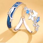 แหวนคู่รัก แห่งท้องทะเล แหวนเงินแท้ 999 ดีไซน์ เป็นปลาวาฬ คู่ กับ แหวนเงินฝังเพชร ลายผีเสื้อ ใส่เป็นคู่ 639537