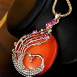 สร้อยคอ โอปอล คริสตัลแท้ ออสเตเรีย สีส้ม สดใส ติด จี้ ตัวหางนกยูง ไข่มุก แสนสวย ตกแต่ง อัญมณี เพชร CZ และ พลอยหลากสี ของขวัญให้แฟน 934527_2